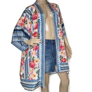 Love kyla NWT Nika kimono poly Silk duster cartigan caftan jacket beach coverup